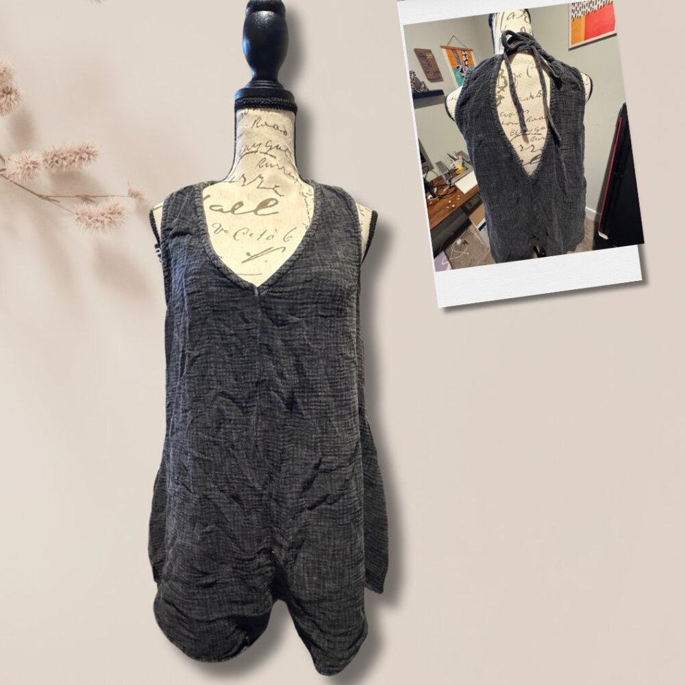 Charcoal Crinkle Acid Wash Romper - XL
